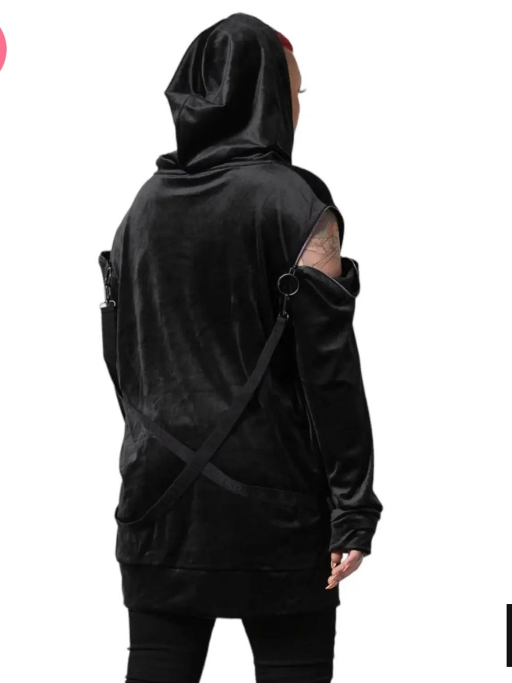 Killstar Black Velour Velvet Removable O-Ring Harness Pullover Hoodie Gothic Lg